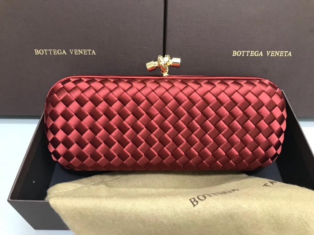 Style No. 8651, upgraded version of full silk evening bag inside and outside~~~INTRECCIATO woven IMPERO STRETCH KNOT clutch bag, hand-woven silk, smooth satin piping, Intrecciato engraved metal buckle, silk satin lining. Large size: 25cm*10cm*5cm